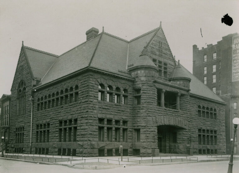 The Chicago Historical Society's Romanesque stone building at Dearborn and Ontario, early 1900s