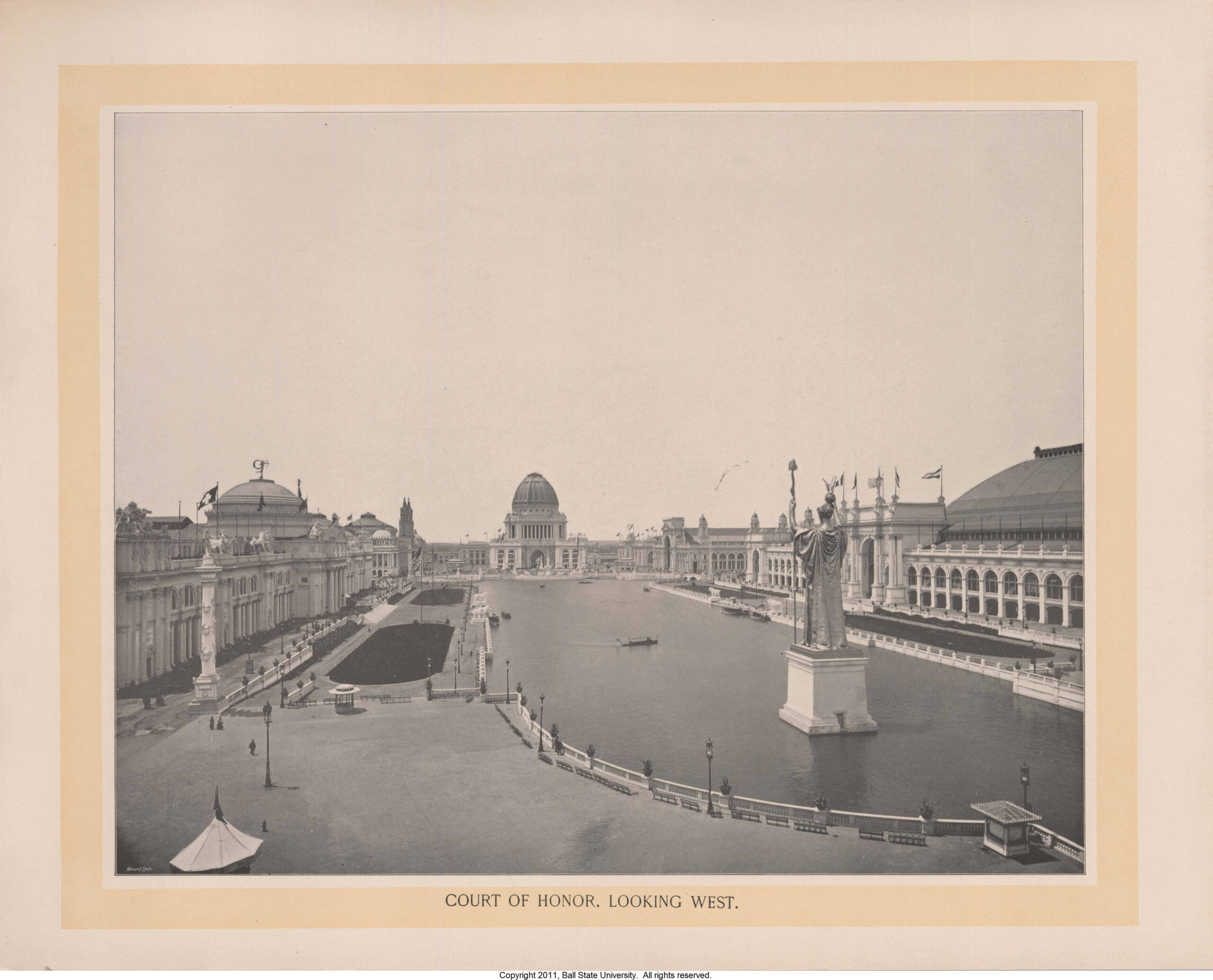 The Court of Honor at the 1893 World's Columbian Exposition in Chicago: white domed exhibition halls around a long reflecting basin