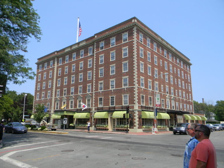 The six-story brick Hawthorne Hotel on Washington Square, Salem