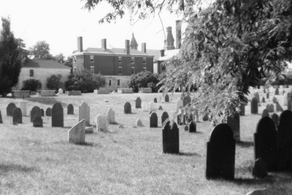 Black-and-white 1978 photo of headstones in the Howard Street Cemetery