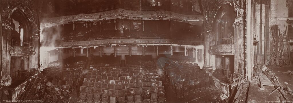 Panorama of the Iroquois Theatre's burned-out auditorium after the fire of December 30, 1903