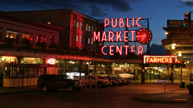 Pike Place Market at night