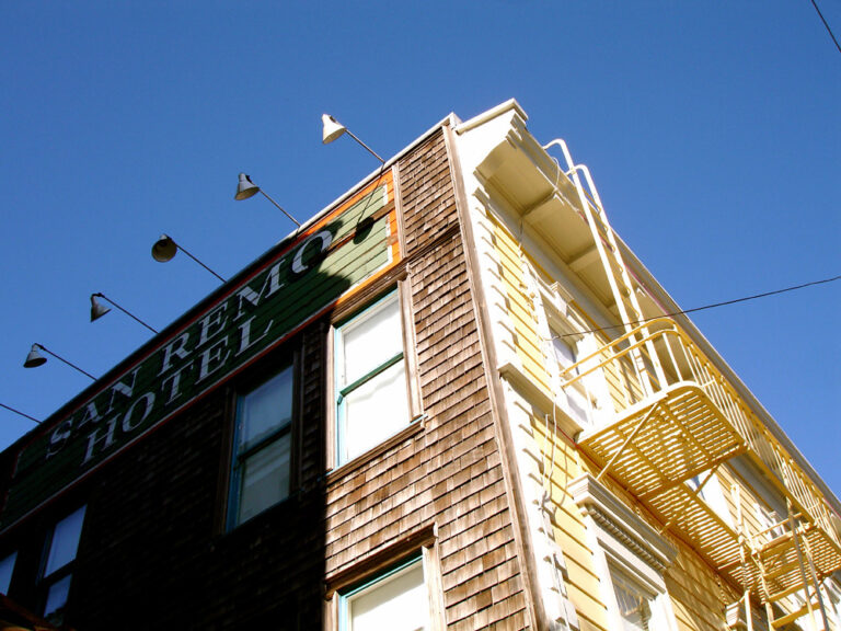 The facade of the San Remo Hotel in North Beach